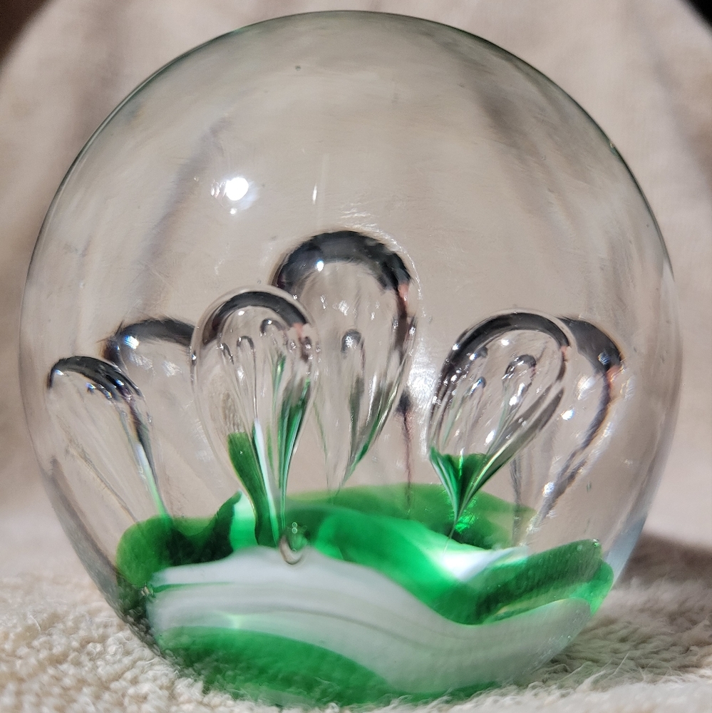 Paperweight- Bubble Green Glass Sphere
